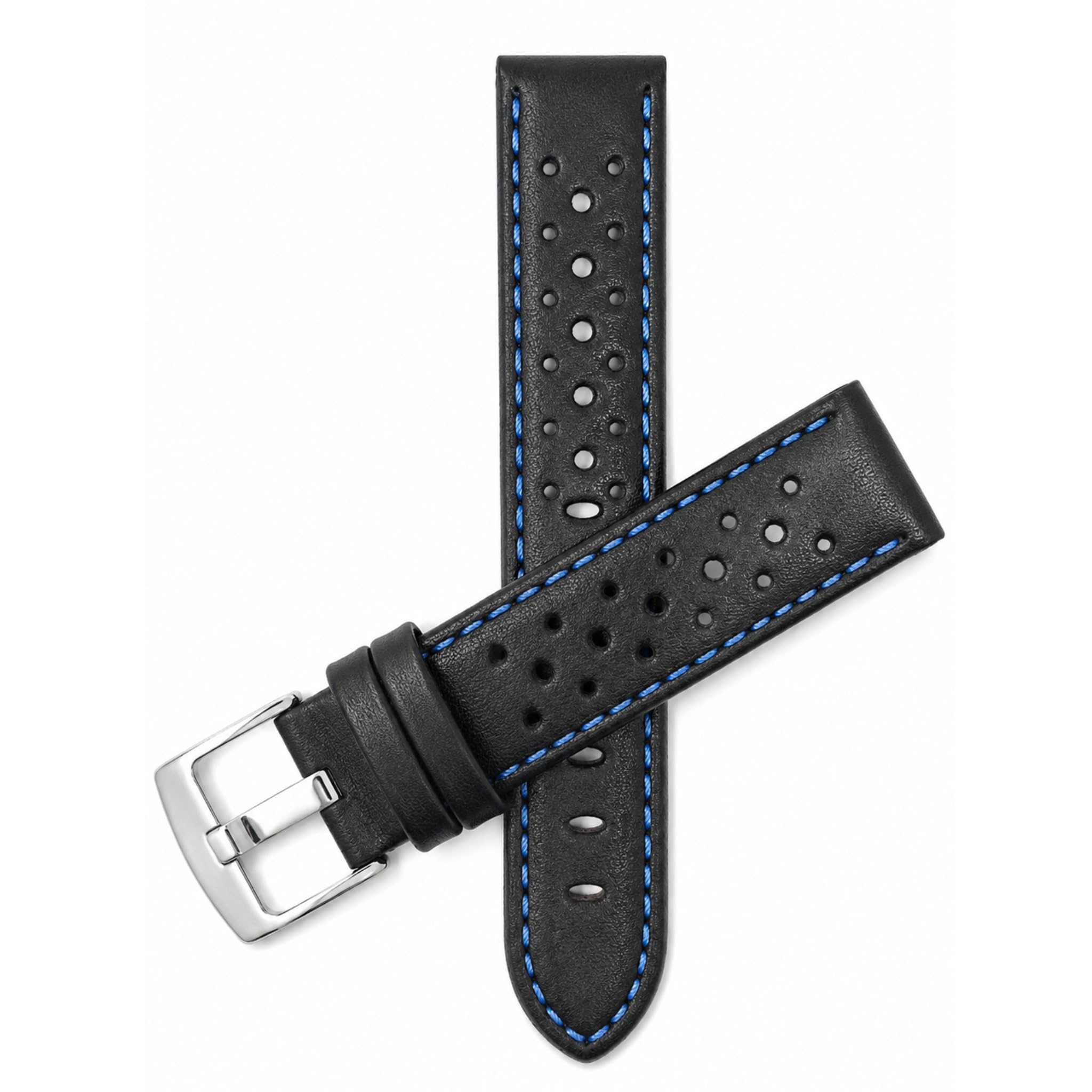 Mens Leather Rally Strap, Perforated Racing Watch Band, 18-24mm, Reg/XL