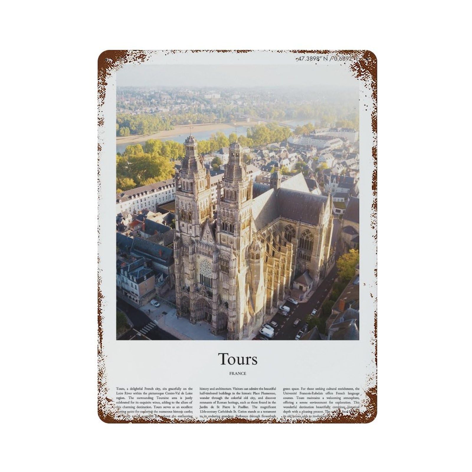 xiaoxiaoshen Tours France City Scenery Wall Decor Art Metal Tin Poster Modern Home Decor Art Home Bar Shop Decorations Vintage Sign 40x30cm