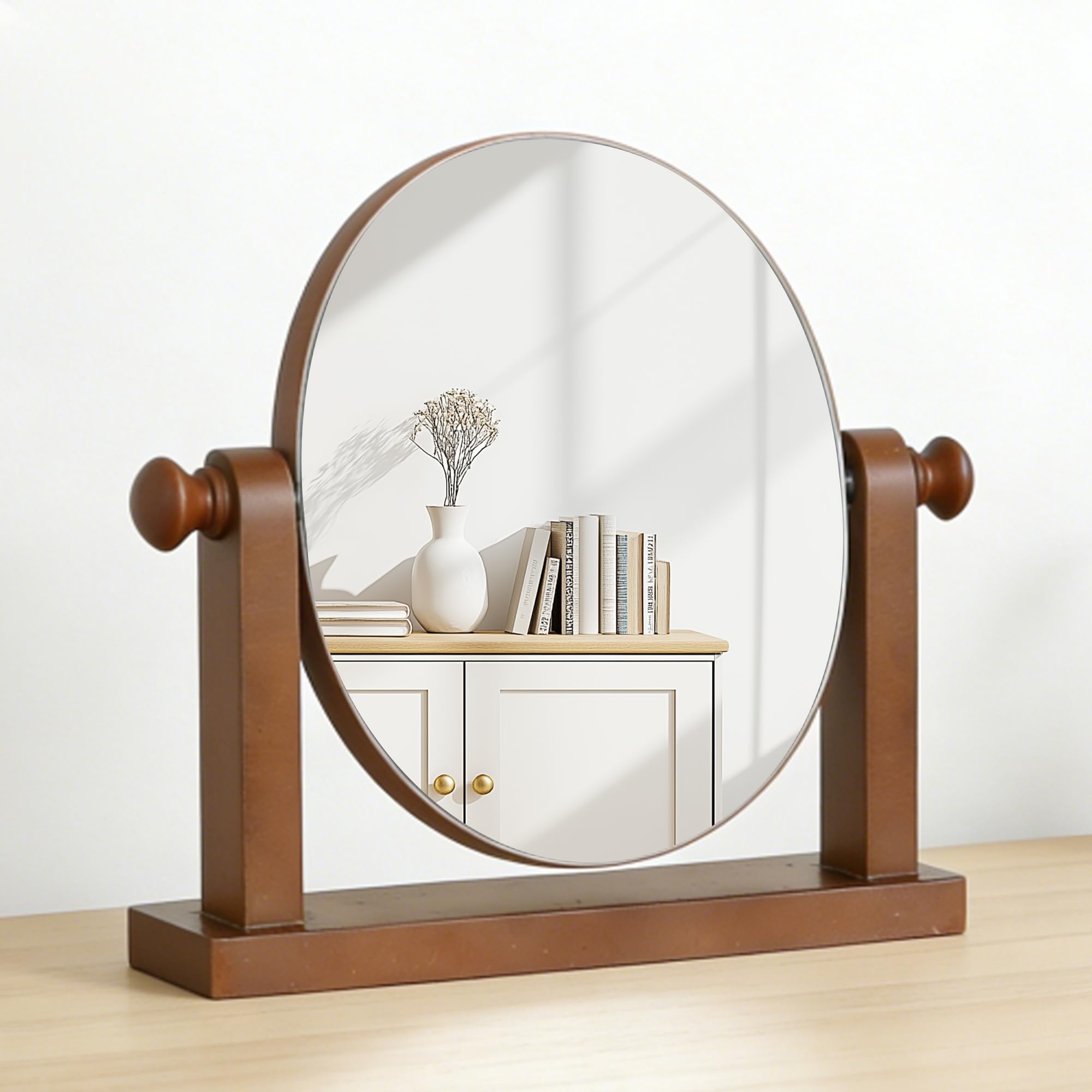 Amazon.co.jp: Hohoemi 23cm 楕円形 メイクミラー MDF木目調