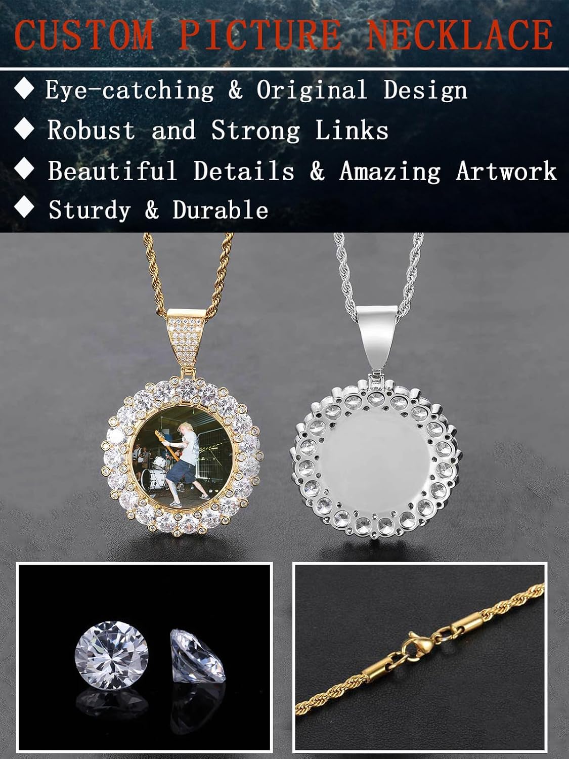 Seiyang 925 Sterling Silver Picture Necklace Personalized Photo Pendant for Men Women (with Gift Box)
