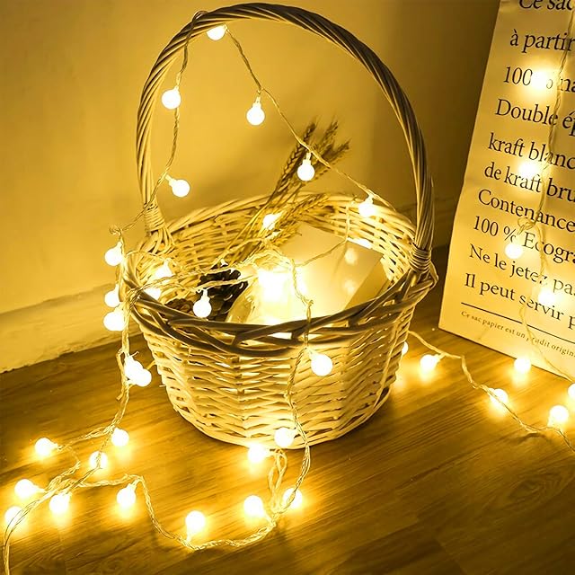 Battery Fairy Lights, 2 Modes 5M 40LEDs Ball Globe String Lights, Battery Operated, Warm White Decorative Light, for Bedroom, Wedding, Party, Christmas, Festival, Tree Decoration, Indoor Lighting