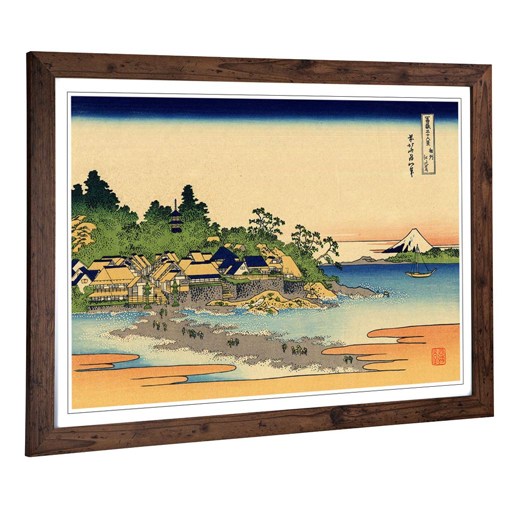 Big Box Art Framed Print of Hokusai Japanese Oriental Enoshima Design | Wall Art Picture | Home Decor for Kitchen, Living Room, Bedroom, Hallway, Walnut, A2 / 24.5x18 Inch / 62x45cm