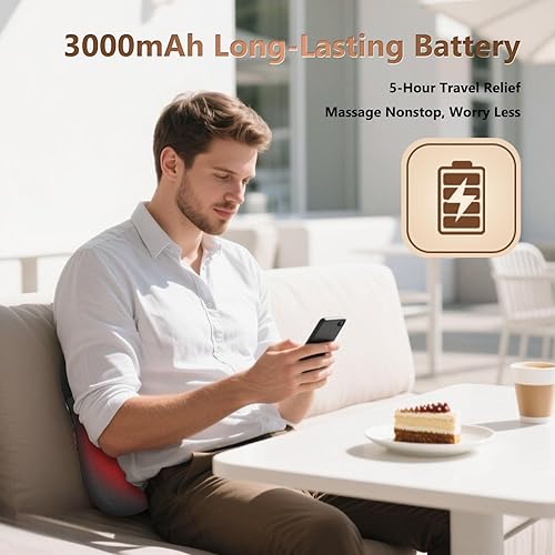 Miniatura 7 de Masajeador de espalda con calor, masaje inalámbrico de espalda y cuello para aliviar el dolor de tejido profundo, almohada de masaje shiatsu 4D y