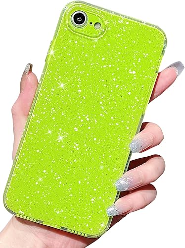 Funda para iPhone SE 20222020 (32 generación), iPhone 87, bonita funda estética brillante delgada a prueba de golpes para mujeres y niñas, verde neón