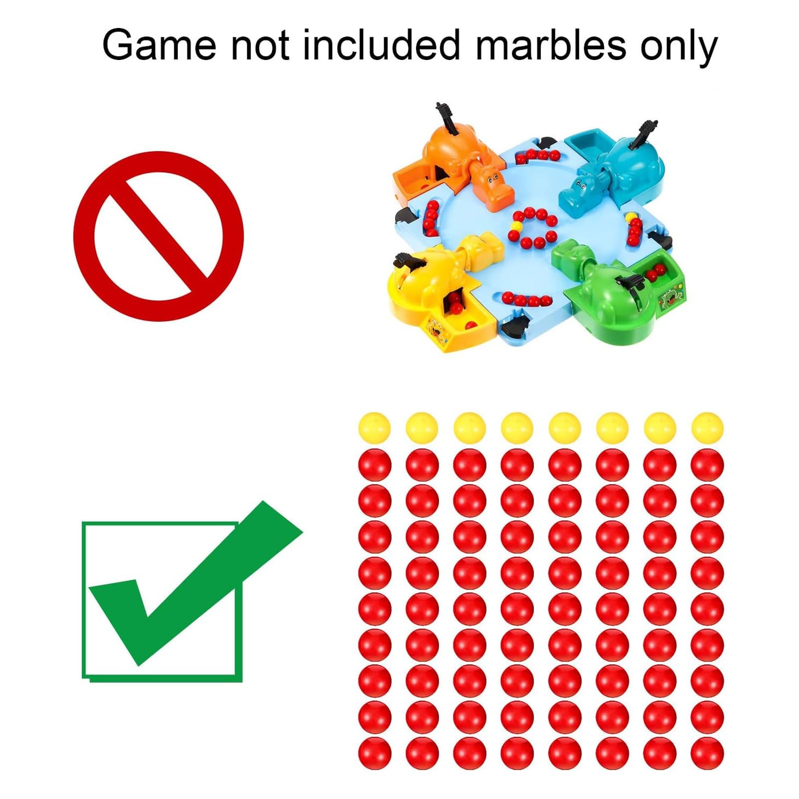 Juego de 84 bolas de repuesto para juegos, 4 juegos de canicas de repuesto compatibles con hipopótamos hambrientos hambrientos, 76 bolas rojas y 8 amarillas 5