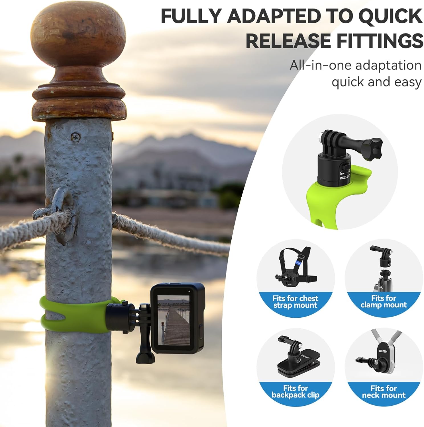Quick Release Flexible 360 Camera Mount Wrap Band for GoPro 13 12 11 10 9 8 7 Insta360 X3 X4 Ace Pro Go3 DJI Action 5 pro 3 4 Osmo Pocket 3 Bike Bicycle Handlebar Tube Stick Pole Mount Accessories