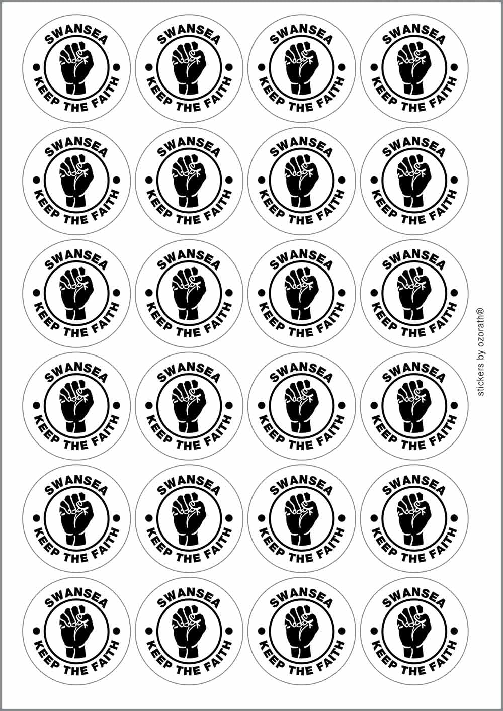 Swansea Keep The Faith Northern Soul Circular Matt Paper Stickers A4 Sheet of 24 (Each Sticker is 45mm Diameter)