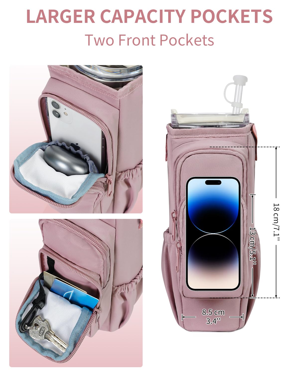 sportsnew 40oz Water Bottle Carrier Bag, Insulated Tumbler Holder with Phone Pocket & Adjustable Strap - Image 3