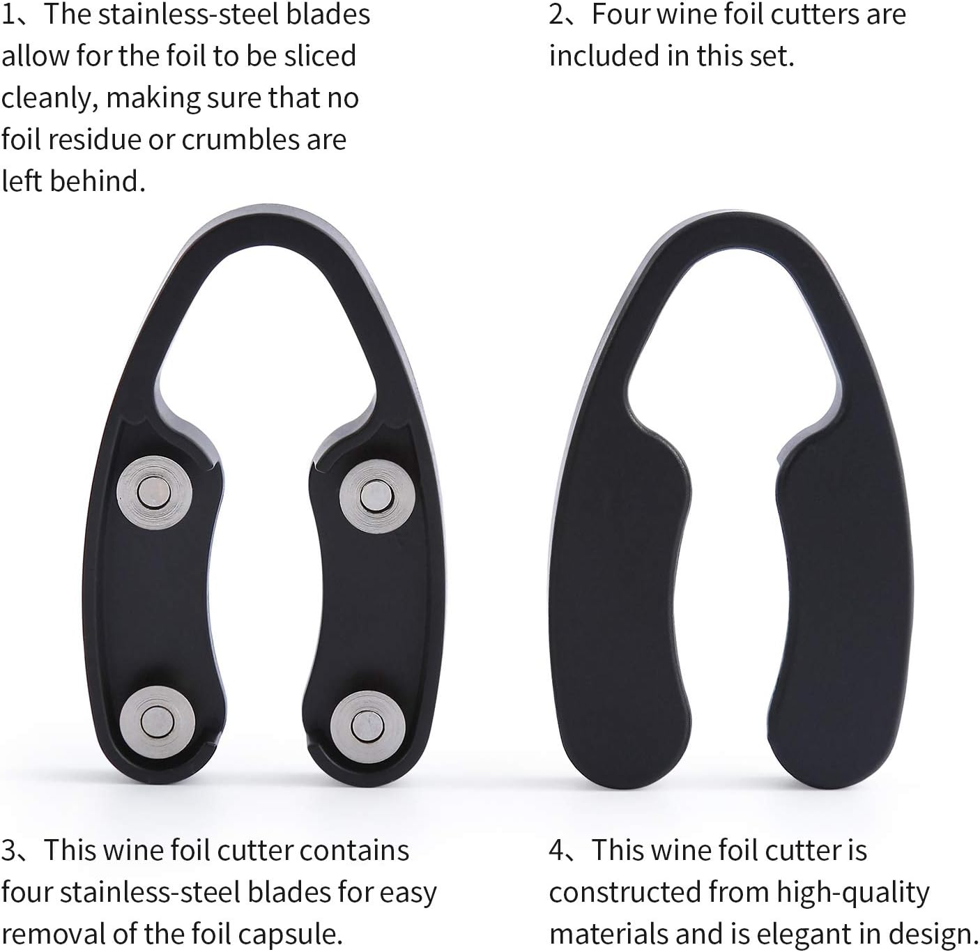 OHMAXHO 4 Pack Wine Foil Cutter for Wine Bottles, 4 Stainless Steel Blades Wine Bottle Foil Cutter Tool, Effortless Wine Seal Cutter Foil Remover, Black Wine Opener Accessory for Wine Lovers