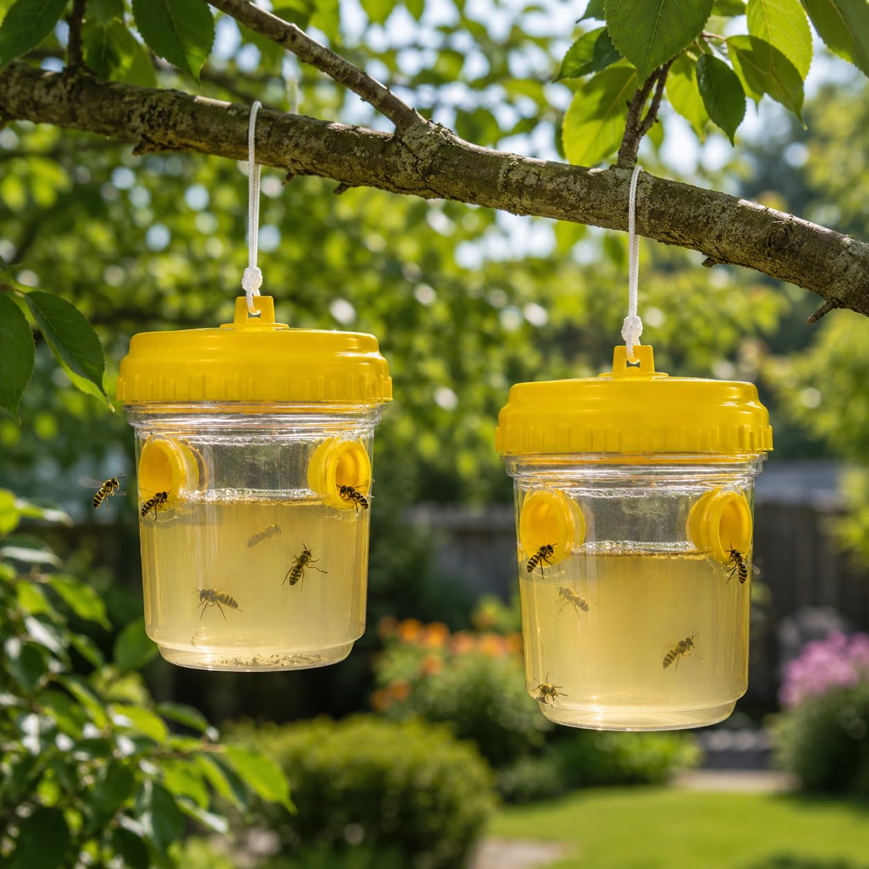 Garden Mile Pack of 2 Reusable Outdoor Hanging Fly Trap – Outdoor Fly Catcher & Hornet Traps with Dual Entry Design – Most Effective Indoor Trap for Flies, Wasps & Flying Insects