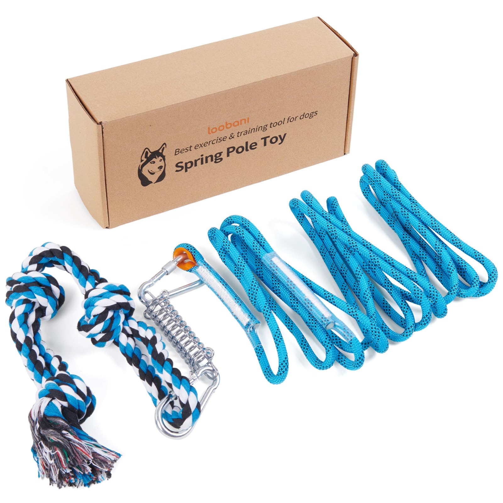 LOOBANI Spring Pole Toy for Pitbull: Bungee Tug of War Toys for Small Large Aggressive Chewers Dogs to Exercise & Muscle Building & Bite Training,