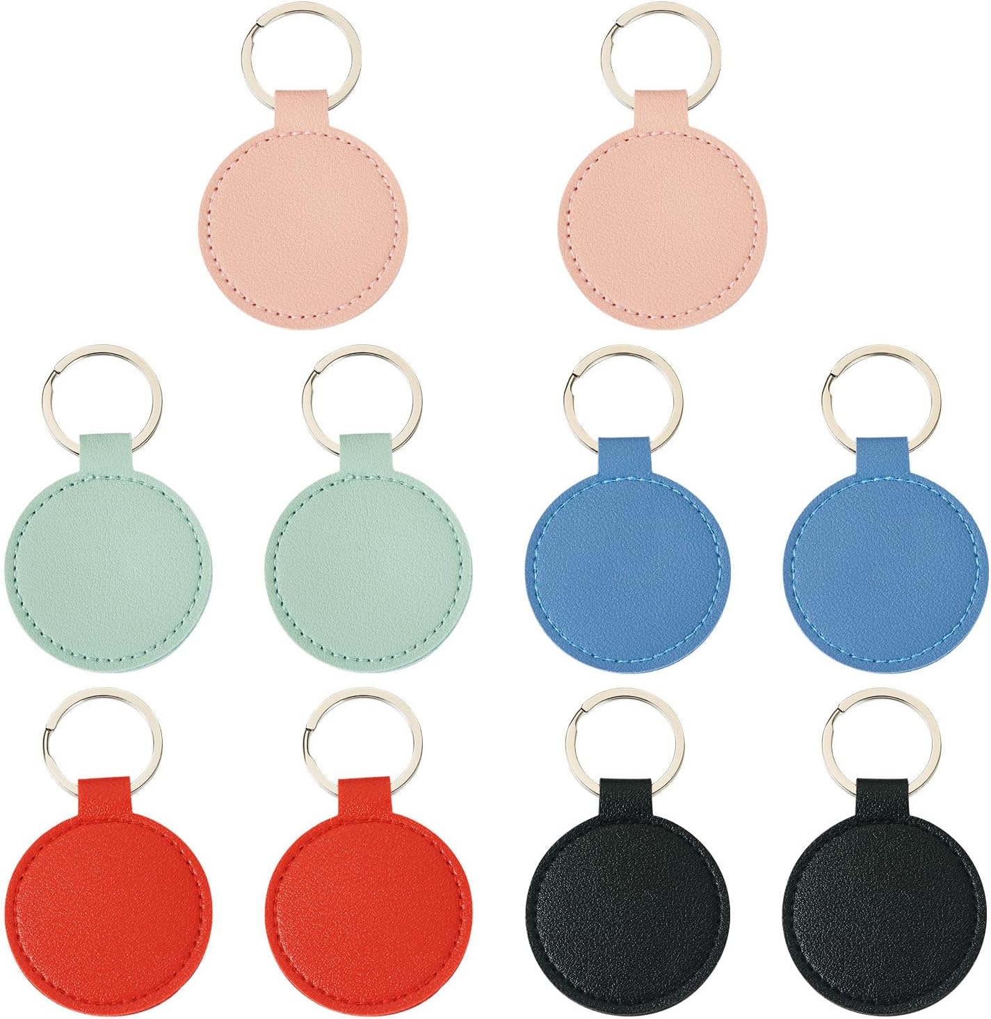FASHEWELRY PU Leather Keychain Flat Round Teardrop Heart Leather Key Fob Holder for DIY Craft Keychain ID Key Cards