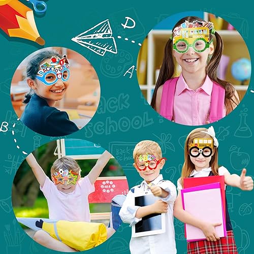 Miniatura 5 de DPKOW 28 gafas de fiesta de regreso a clases, lentes de papel para el primer día de escuela, para niños, jardín de infantes, preescolar, bienvenidos