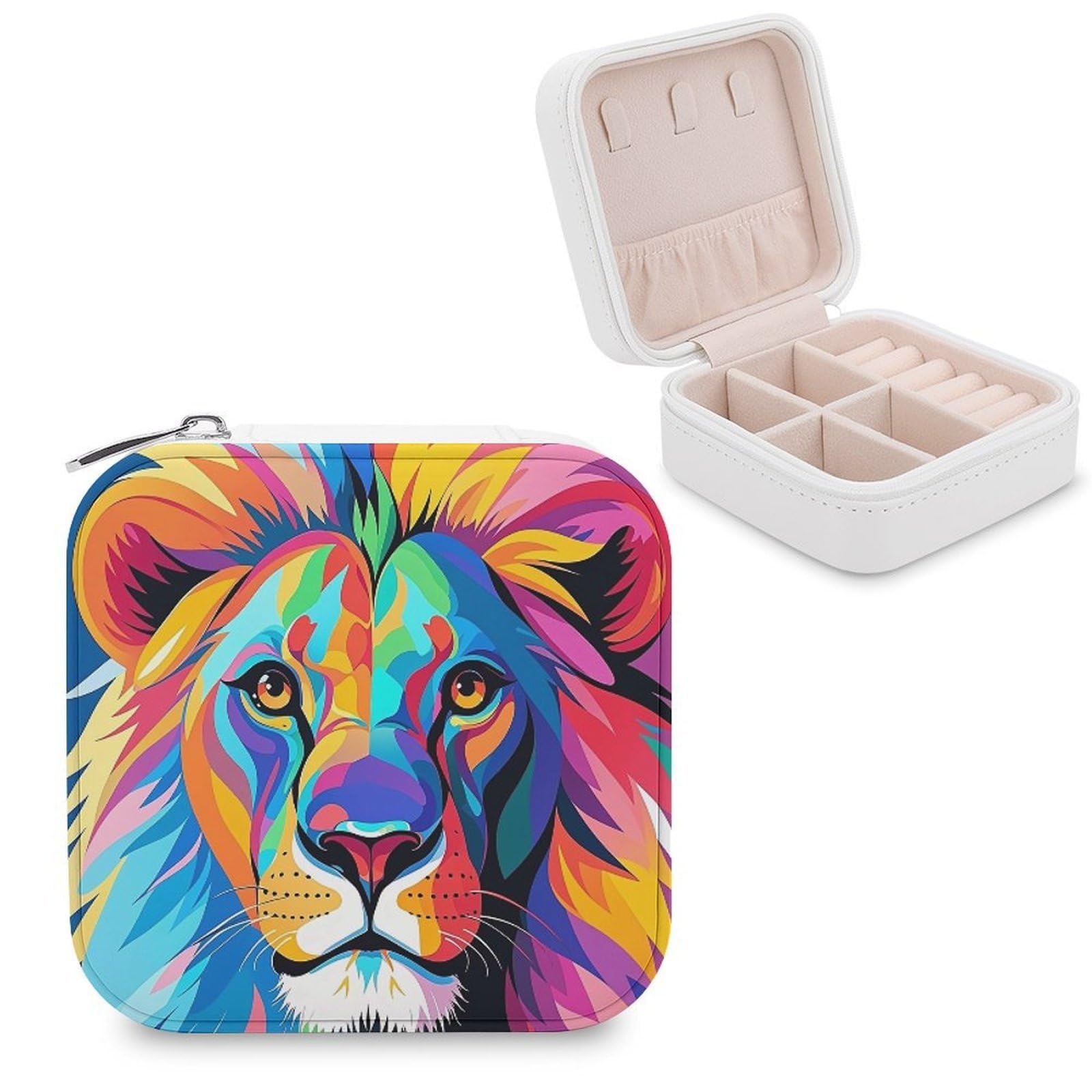 FekiLoot Colorful Lion Jewelry Case Leather Jewelry Organizer Travel Jewelry Case Portable Small Jewelry Box Mini Display Storage Box Trinket Organizer for Ring Earring Necklace