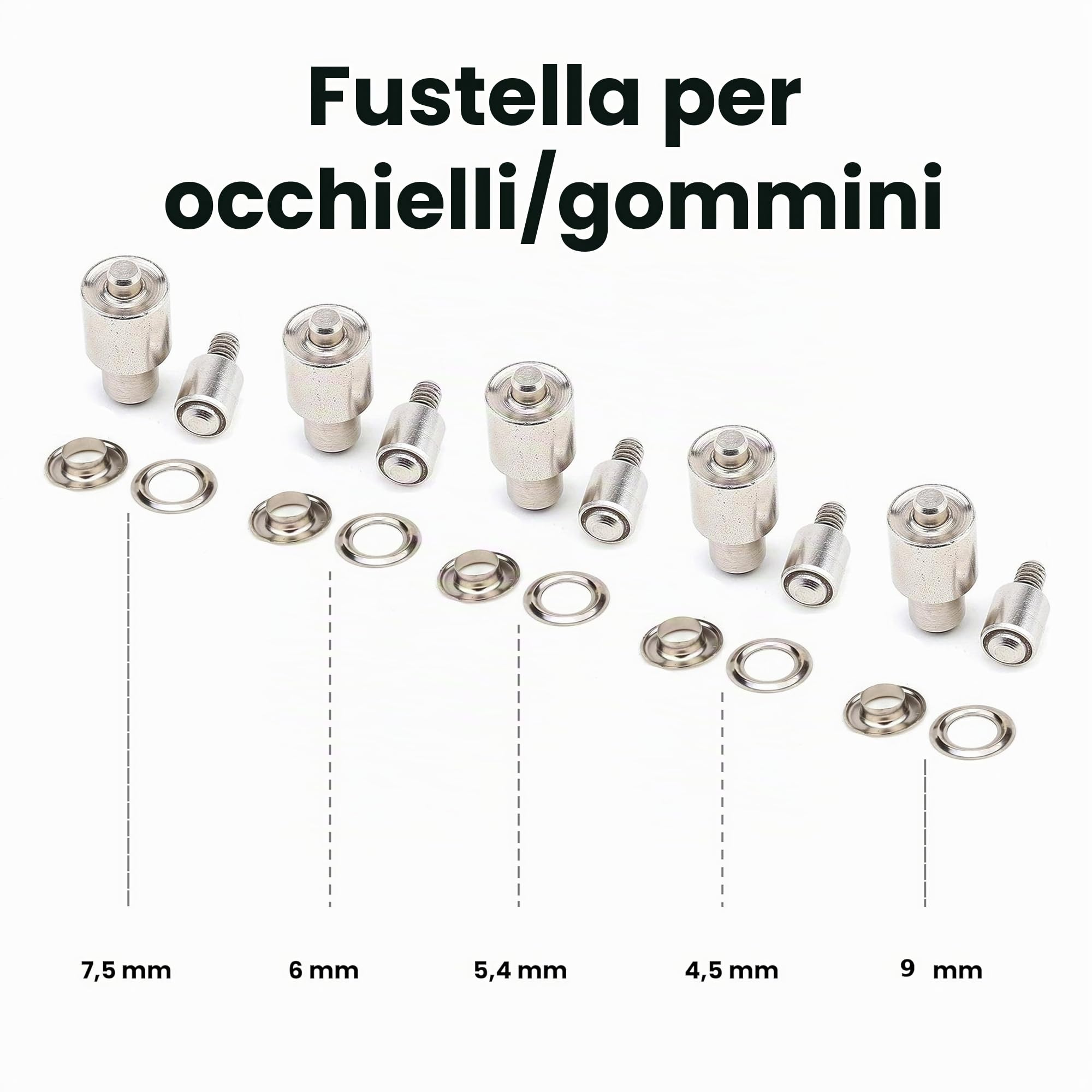 Bottoni a pressione, rivetti, occhielli, macchina a pressione manuale con matrici di impostazione, tutto in un unico set