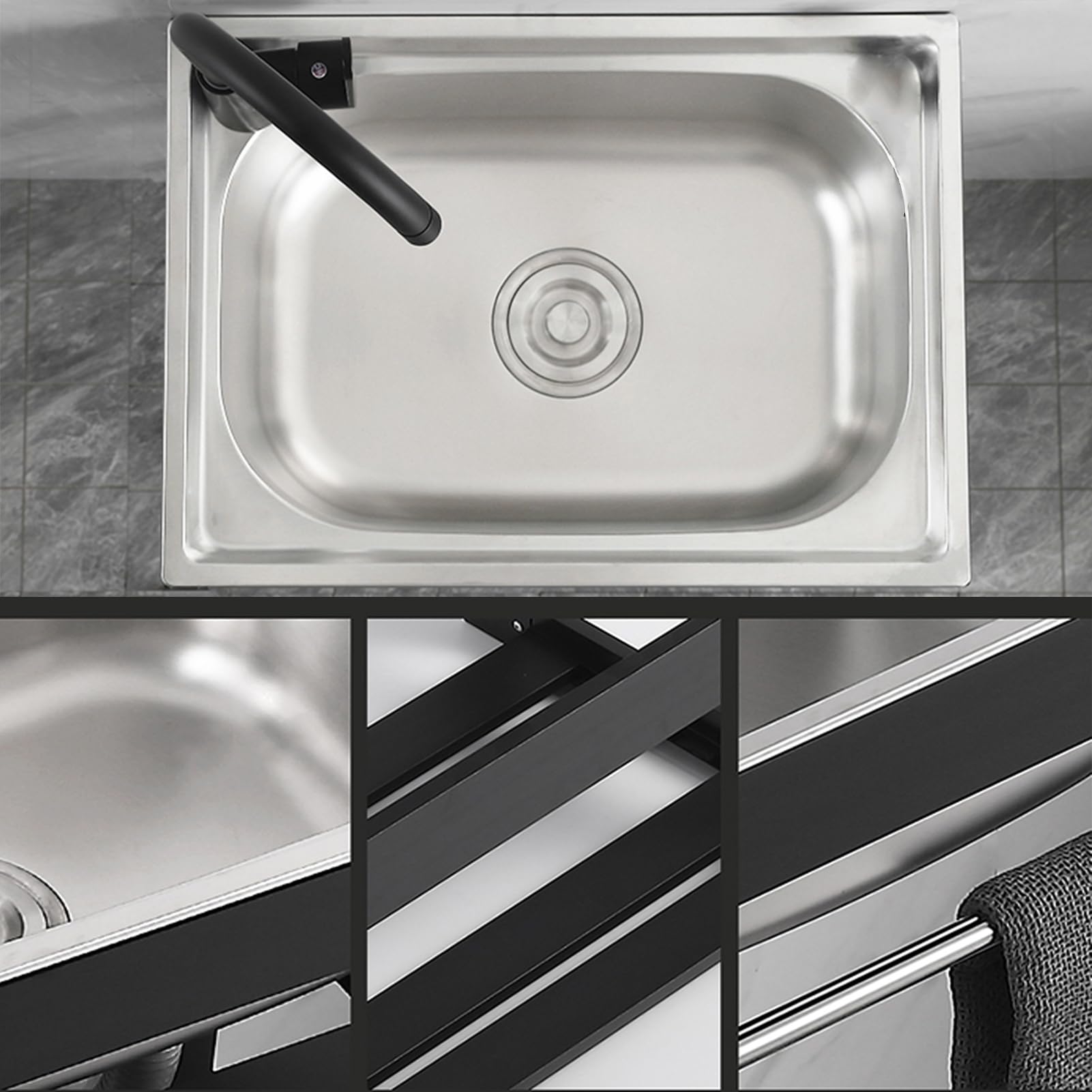 Lavello da parete in acciaio inox commerciale con rubinetto, facile da pulire, ideale per cucina, bagno e ristorante, 38 x 32 cm, design pesante, 48 x 35 cm