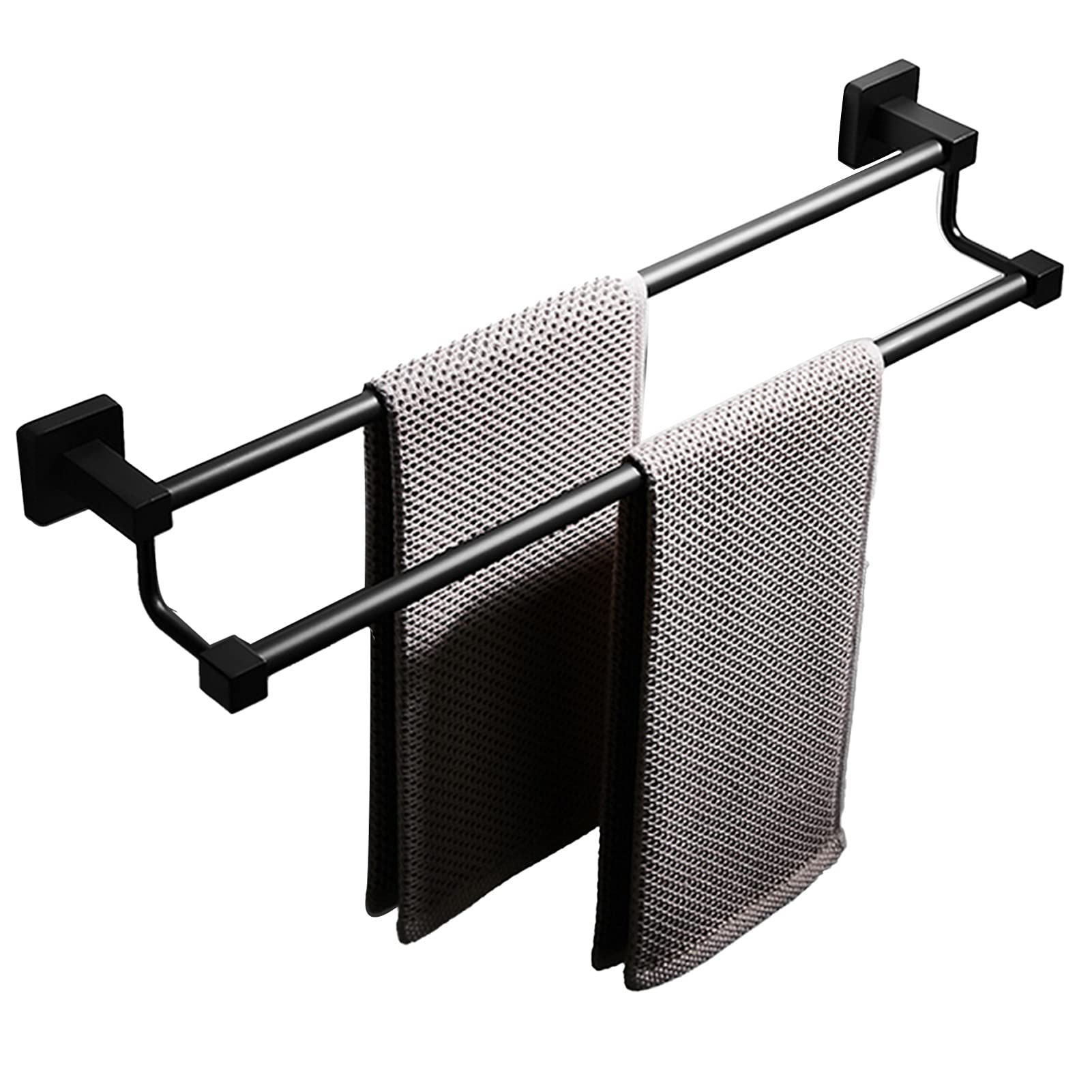 LMYSXAOZ Bath Towel Double Rod, Wall Mounted Square Rack, 40cm-80cm, SUS 304 Stainless Steel Bathroom Kitchen Accessories, Black (Size : 50cm)