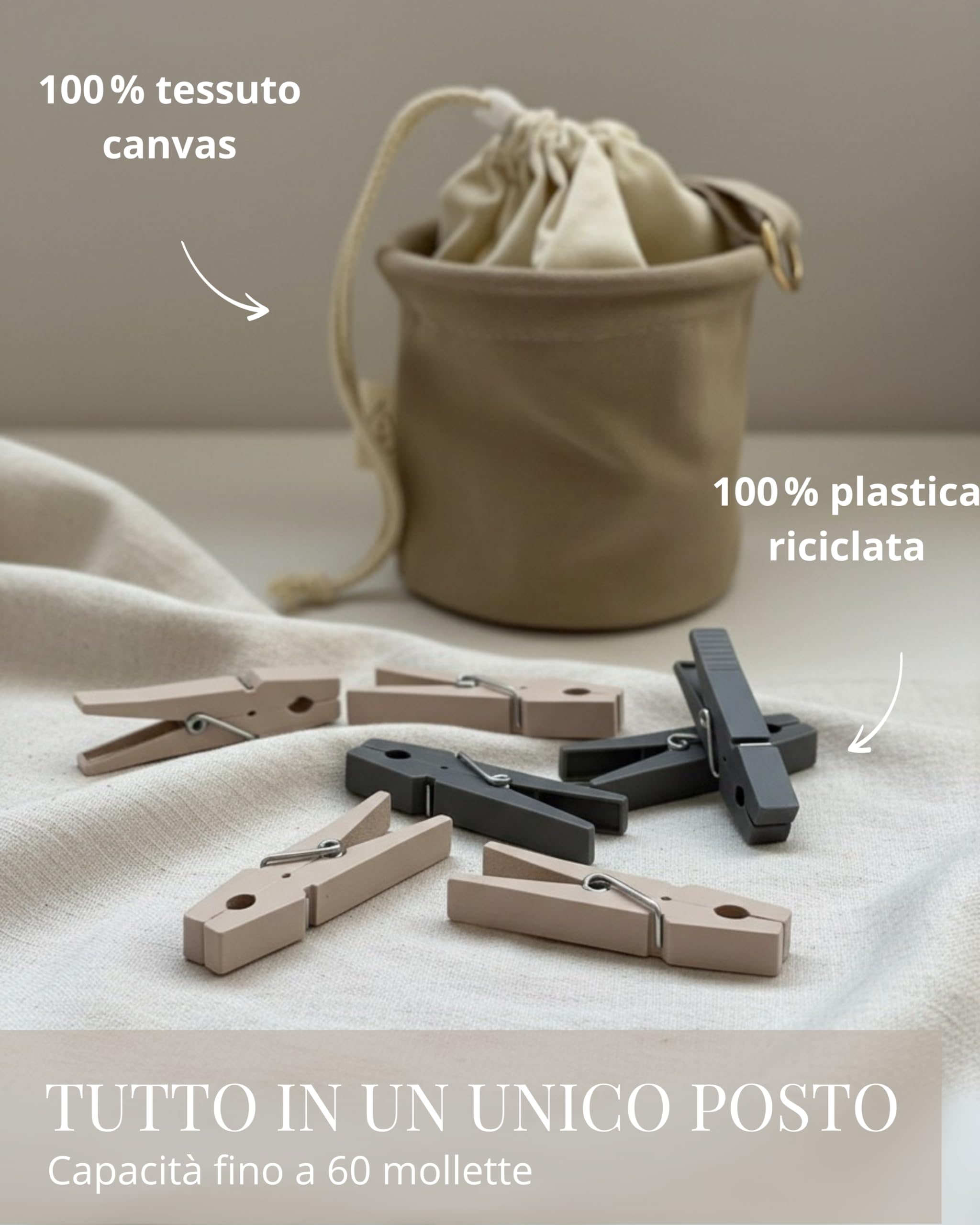 LIVLIG - Sacchetto per mollette da bucato con 50 mollette in plastica riciclata, per mollette da appendere, colore: Antracite