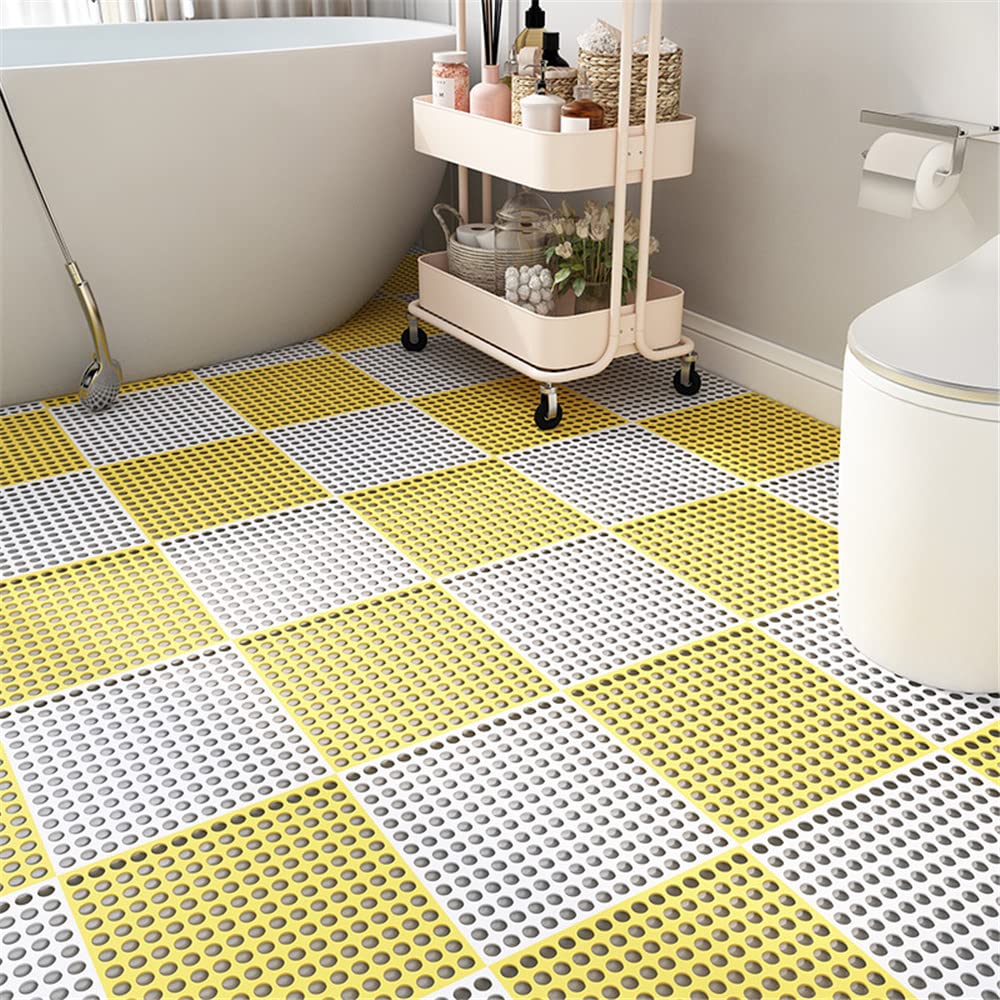 Hiseng Tappeto Doccia Antiscivolo, Cuciture ad Incastro Tappetino Lavabile Tappetini Antiscivolo con Fori di Scarico e Ventose, per Bagno, Cucina, Casa Interno Esterno (Blu Bianco,8pc)