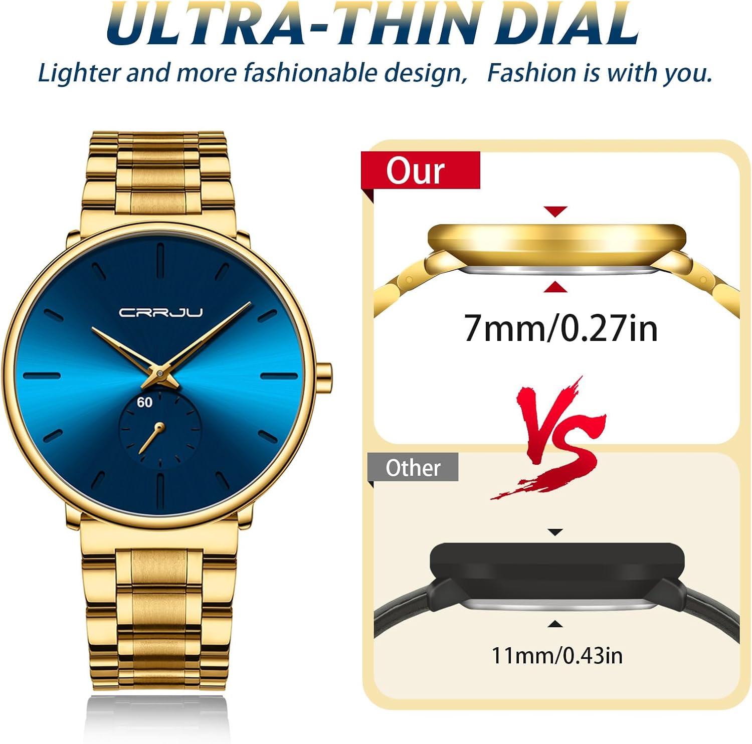 Mens Watches Ultra-Thin Minimalist Waterproof-Fashion Wrist Watch for Men Unisex Dress with Stainless Steel Band-Black Hands - Image 2