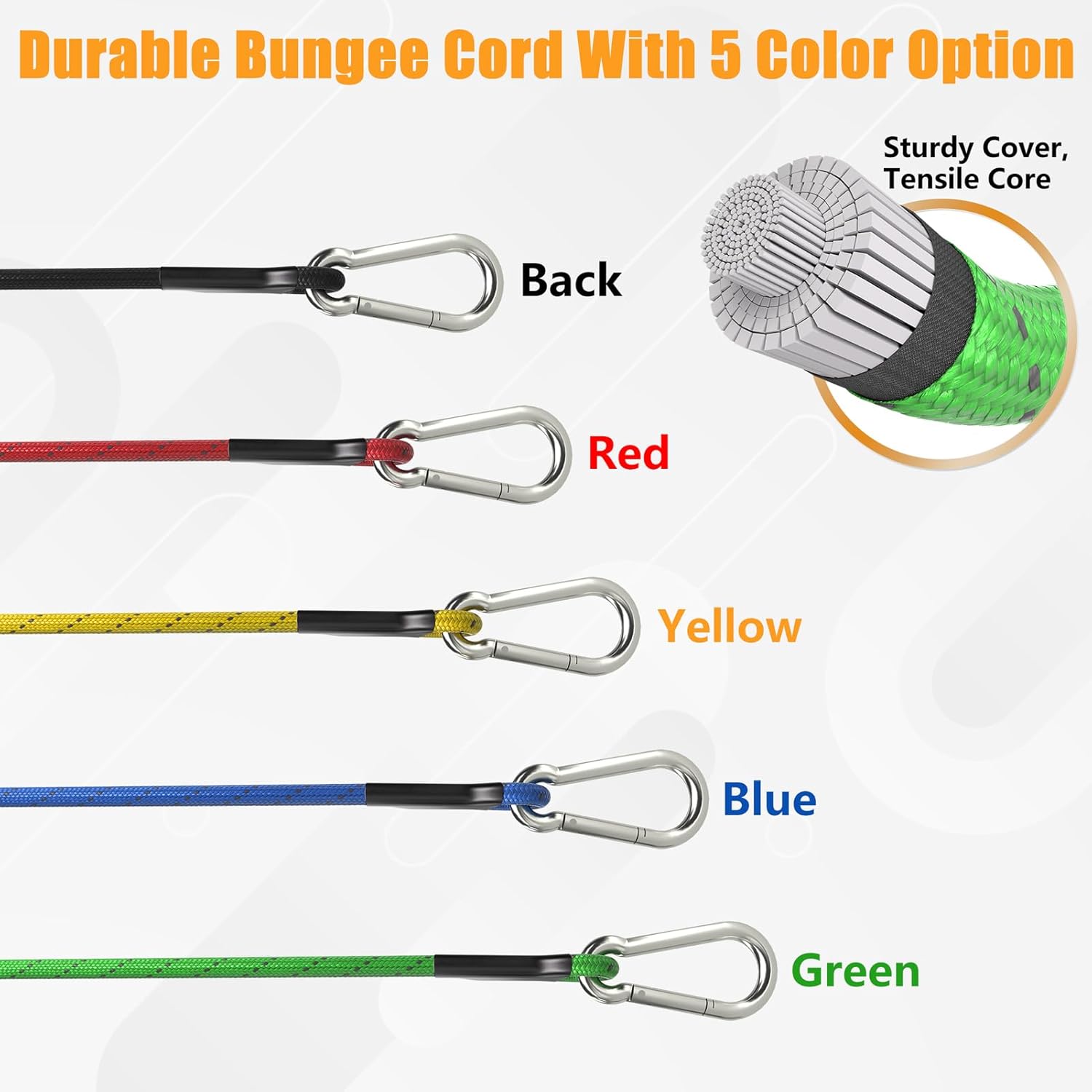 sprookber 8 Inch Bungee Cords with Stainless Steel Carabiner, Heavy Duty Strong Bungee Cords for Camping, Tarps, Bike Rack, Hand Carts etc, Set of 4 - Image 3