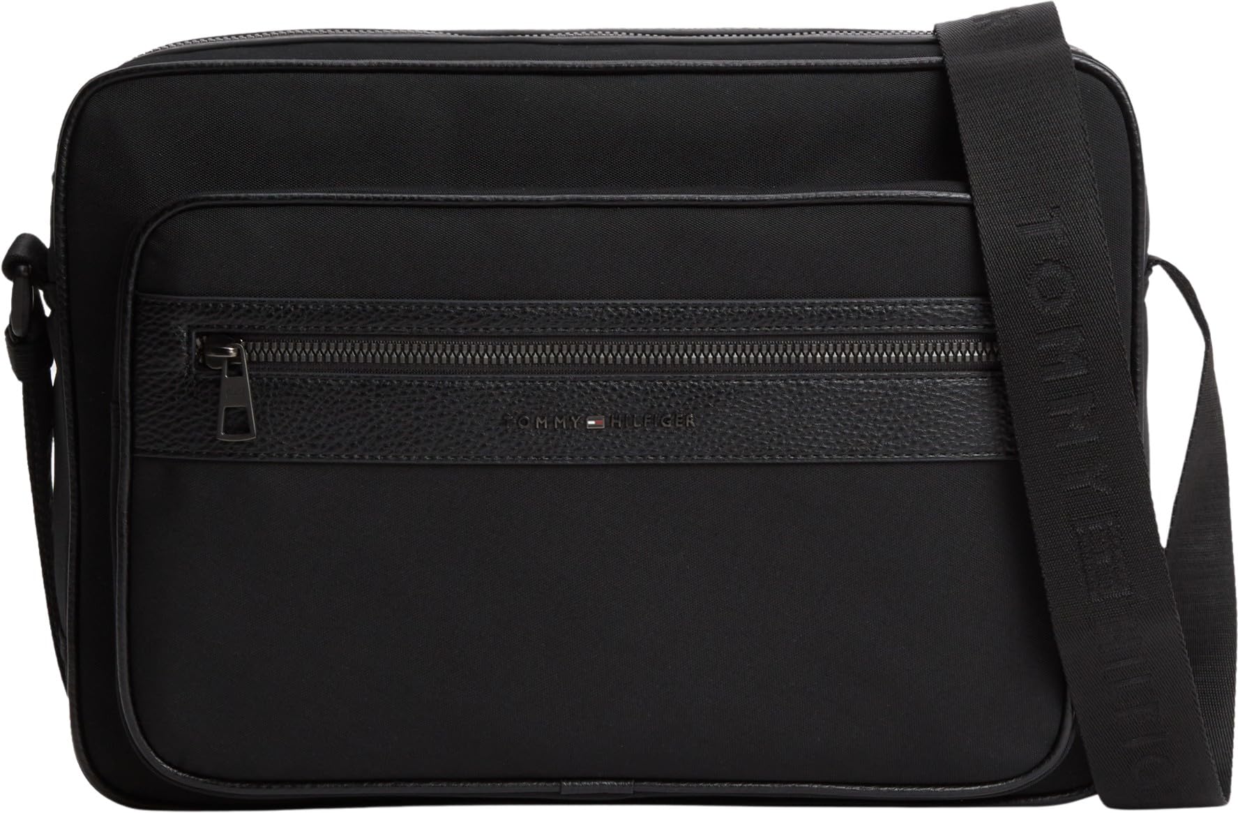 Tommy Hilfiger Men's Black Logo Mixed Texture Crossbody Messenger Bag