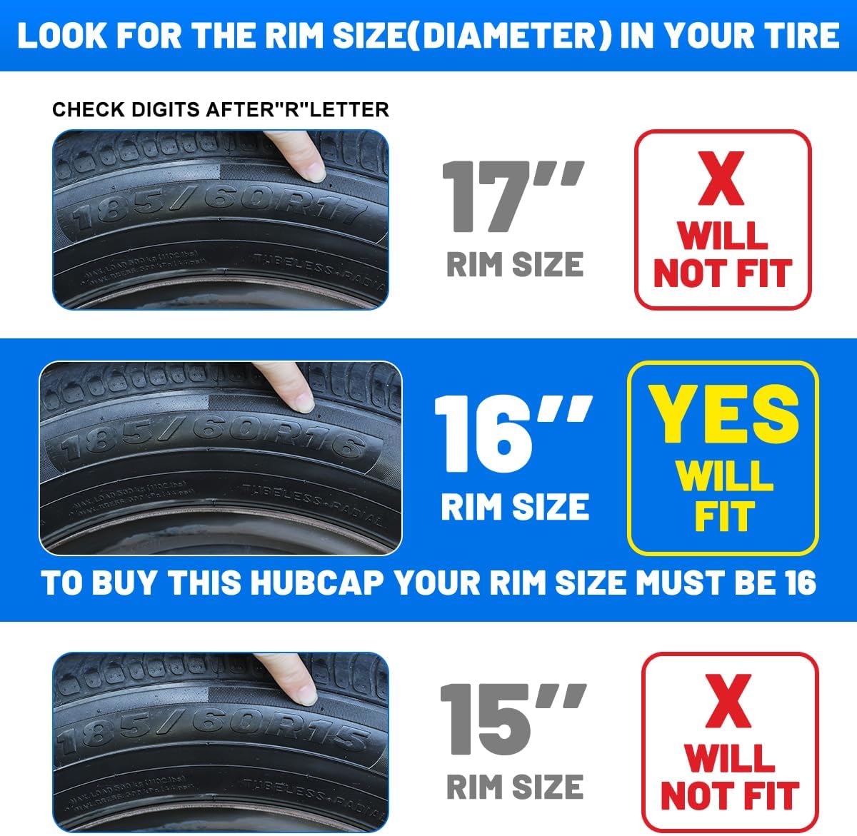 16 inch Hubcaps for Most Car - (Set of 4) R16 Wheel Covers 16in Hub Caps Rim Cover - Car Accessories for 16 inch Wheels - Snap On Hubcap, Auto Tire Replacement Exterior Cap, Chrome