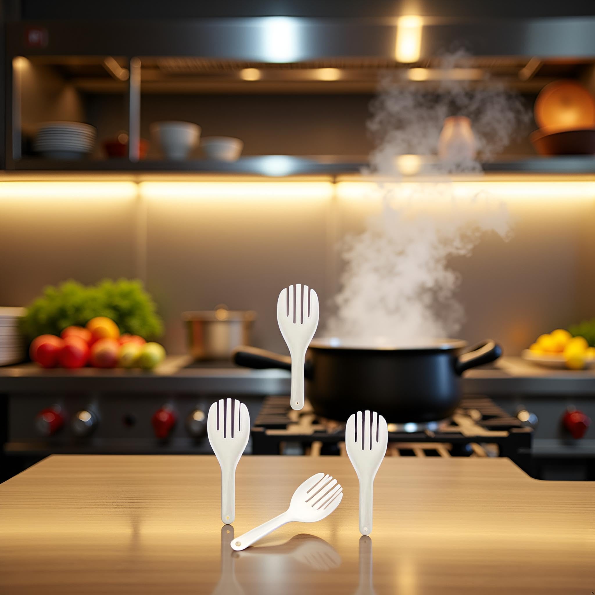 3 espátulas de plástico grandes de plástico para servir con forma de tenedor, cucharas para servir arroz y patatas (27 cm de largo)