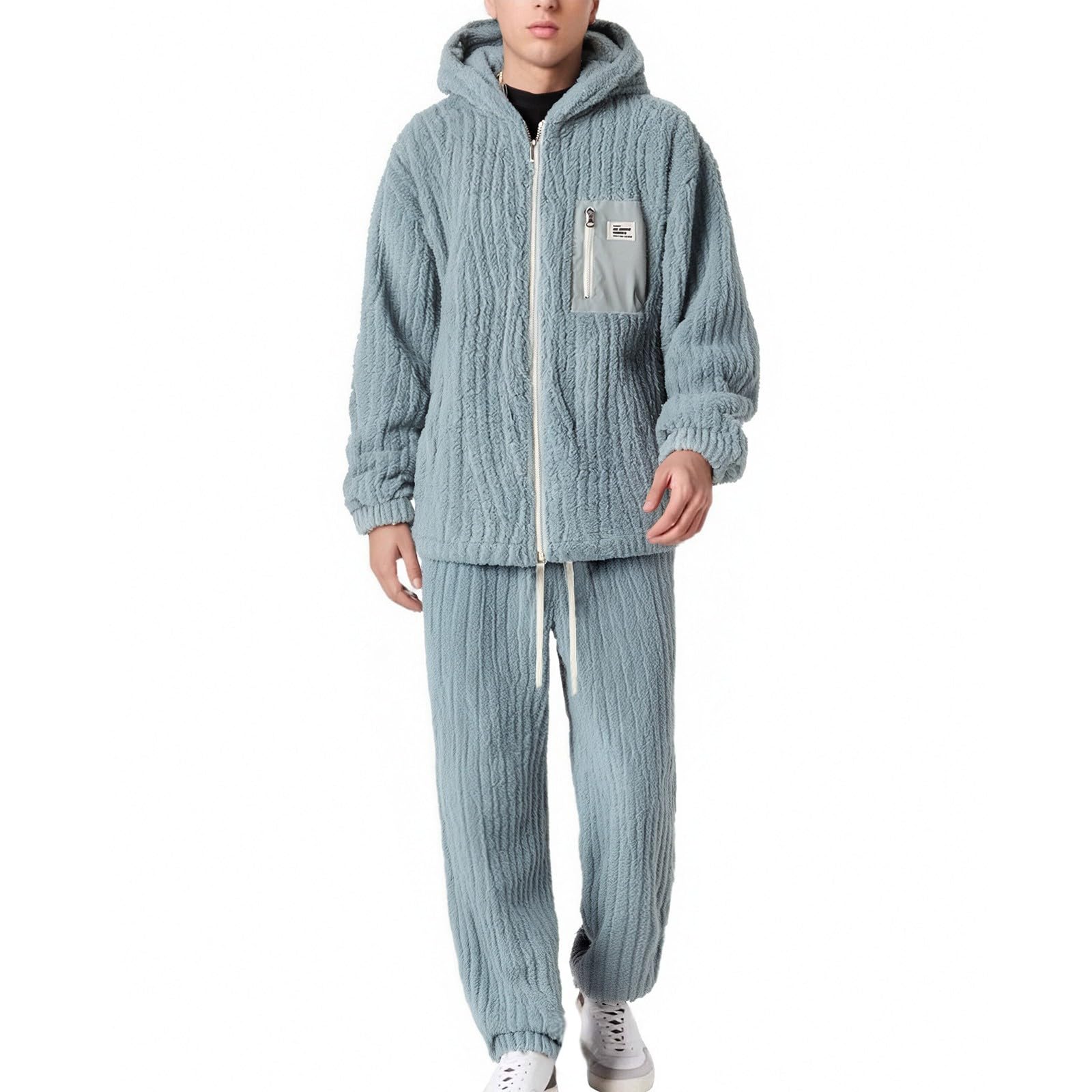 Pijama de franela para hombre, juego de pijama largo de algodón para hombre, ropa de dormir de dos piezas, pantalones largos elásticos y cordón