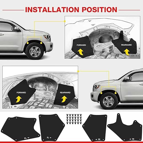 Miniatura 4 de 4 protectores de guardabarros, protectores contra salpicaduras compatibles con Toyota Sequoia Toyota Tundra 2007-2020