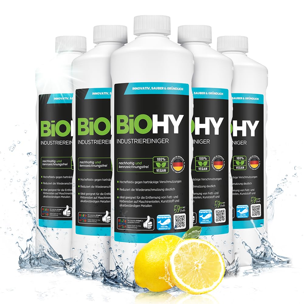 BiOHY Industriereiniger (6 x 1L) | Bodenreiniger Konzentrat für Hartböden | Reinigungsmittel für Reinigungsautomaten, Hochdruckreiniger & Saugwischer | Schaumarm für Fliesen & Steinböden