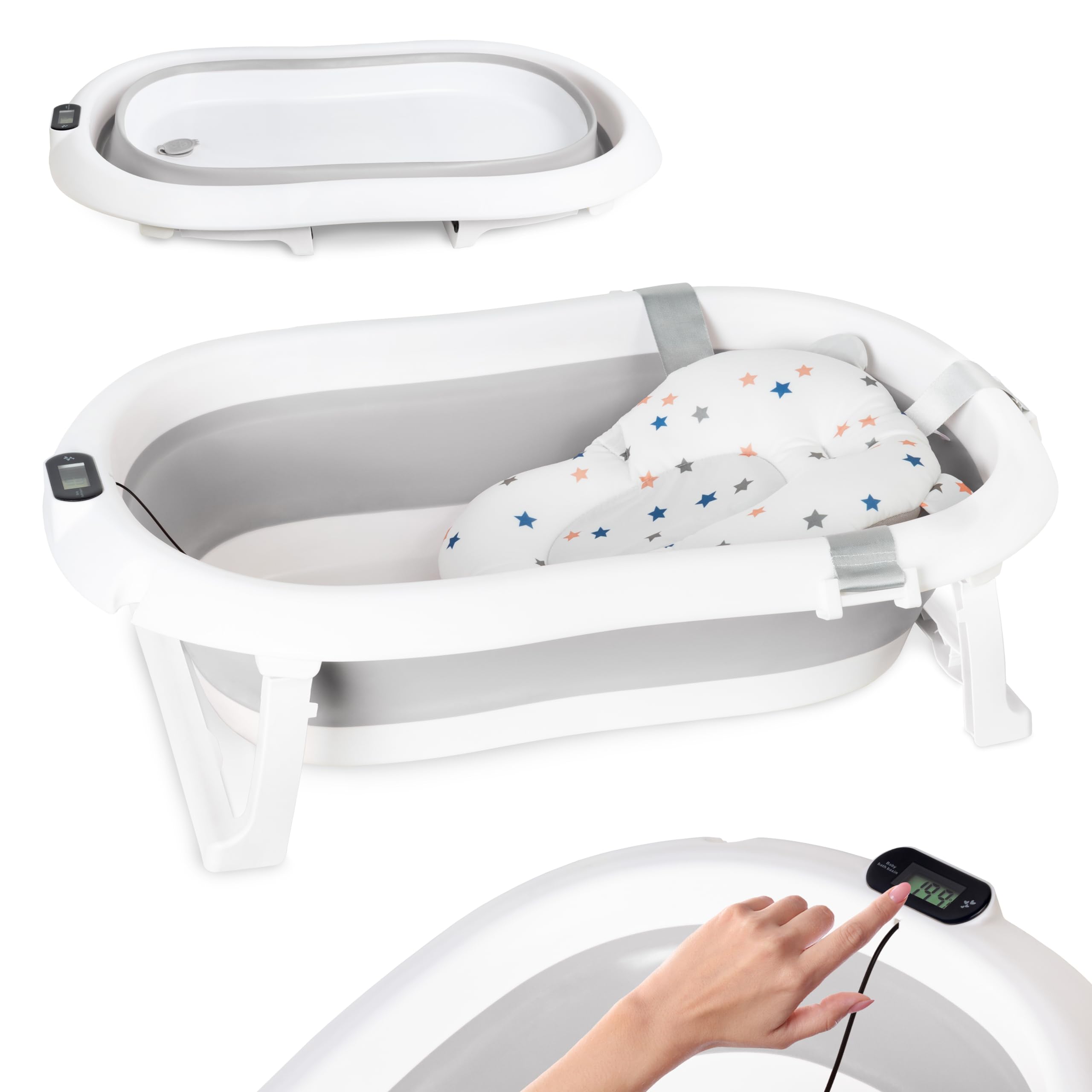 Vasca Neonato Bagnetto Fino a 3kg - Pieghevole Vasca da Bagno Bambini Fino a 3 anni - con un Comodo Cuscino Stabilizzante - Bagno Piacevole Senza Problemi
