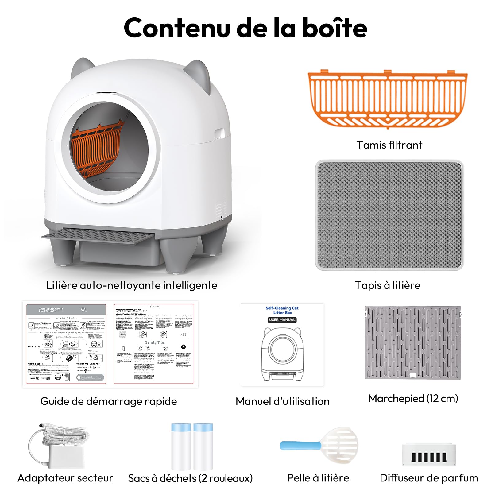 Devoko Lettiera Gatto Autopulente 90 L, Lettiera Autopulente per Gatti | con APP, Condivisibile tra Più Utenti, Lettiera Gatto con Sensori Multipli, con Pedana e Tappetino, Anti-Odore, da 1,5 a 10kg