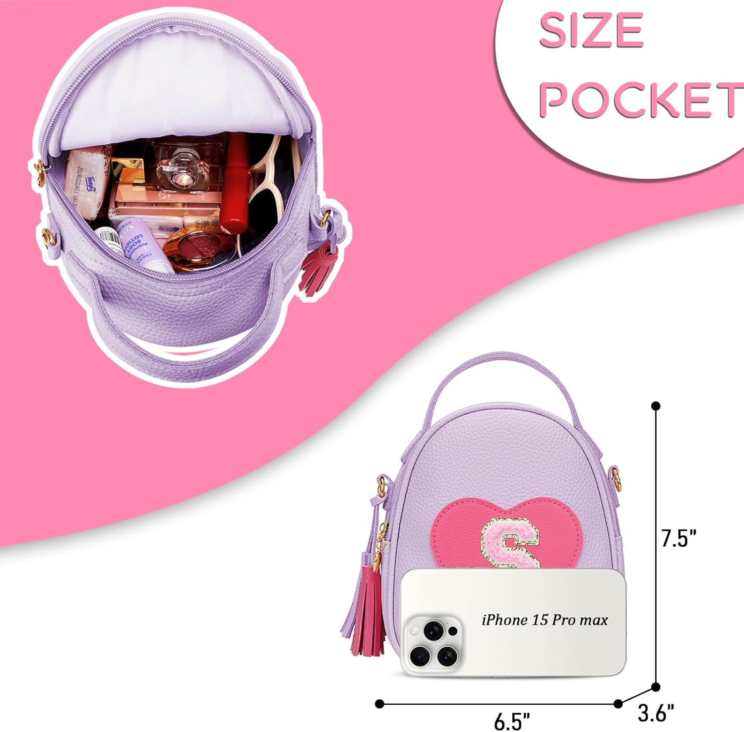 KKXIU Purse Gifts for Girls Cute Little Girl Crossbody Bag Heart Kids Small Backpack with Tassel (Purple-S) - Image 7