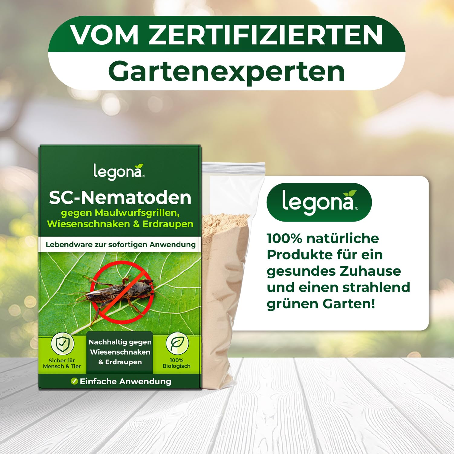 Legona SC-Nematoden gegen Maulwurfsgrillen und Wiesenschnaken, 50 Mio. für 100 m² oder 250 L Blumenerde, Steinernema carpocapsae