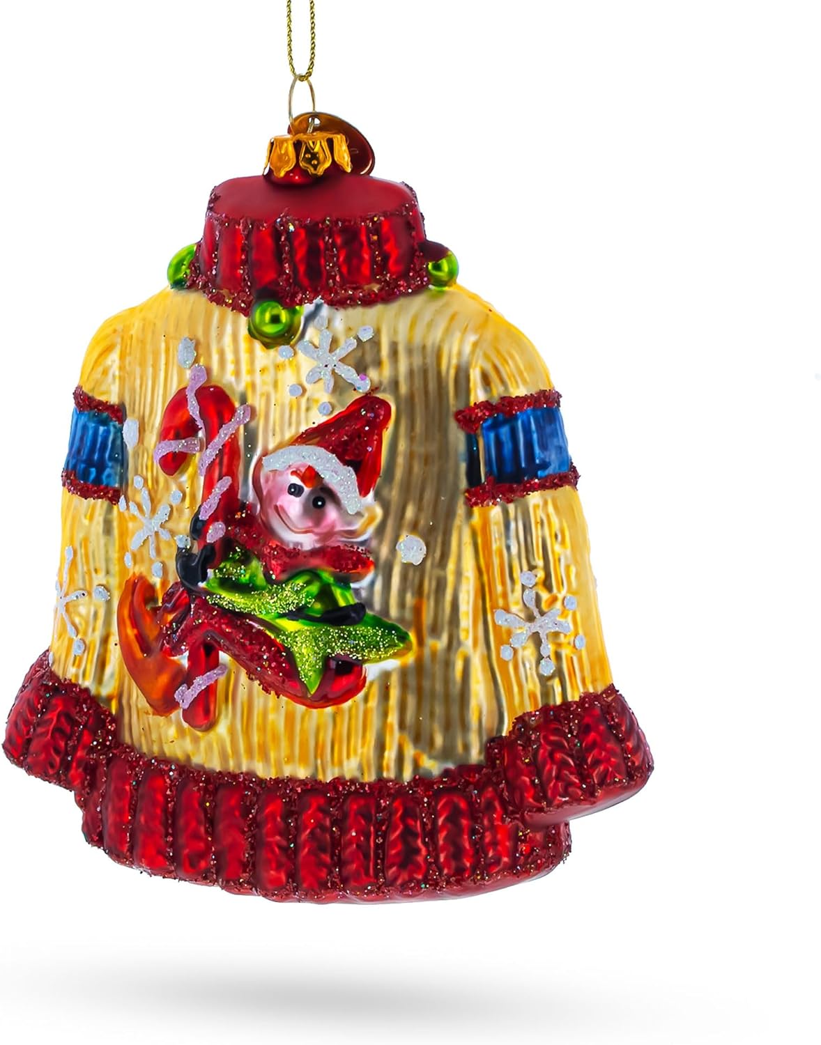 Festive Holiday Sweater Blown Glass Christmas Ornament