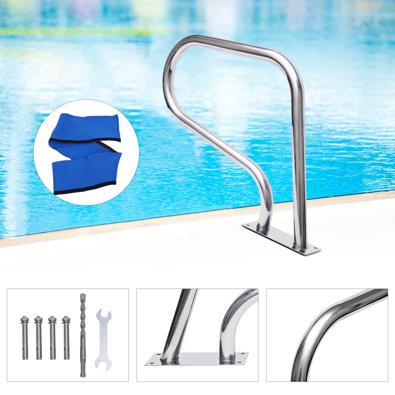 Barra de sujeción para piscina de acero inoxidable, 81 x 58 cm, pasamanos para piscina, 120 kg, asistente de acceso para piscinas, spa, parque acuático