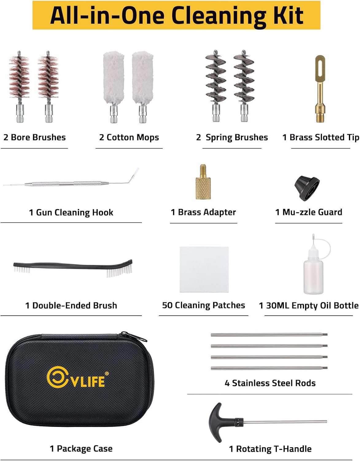 CVLIFE 12 Gauge Gun Cleaning Kit, Complete Shotgun Cleaning Kit with Cleaning Rod; Gun Cleaner Supplies Include Double Consumable Cleaning Accessories, Brushes, Slotted Tip, Cleaning Pick & Patches