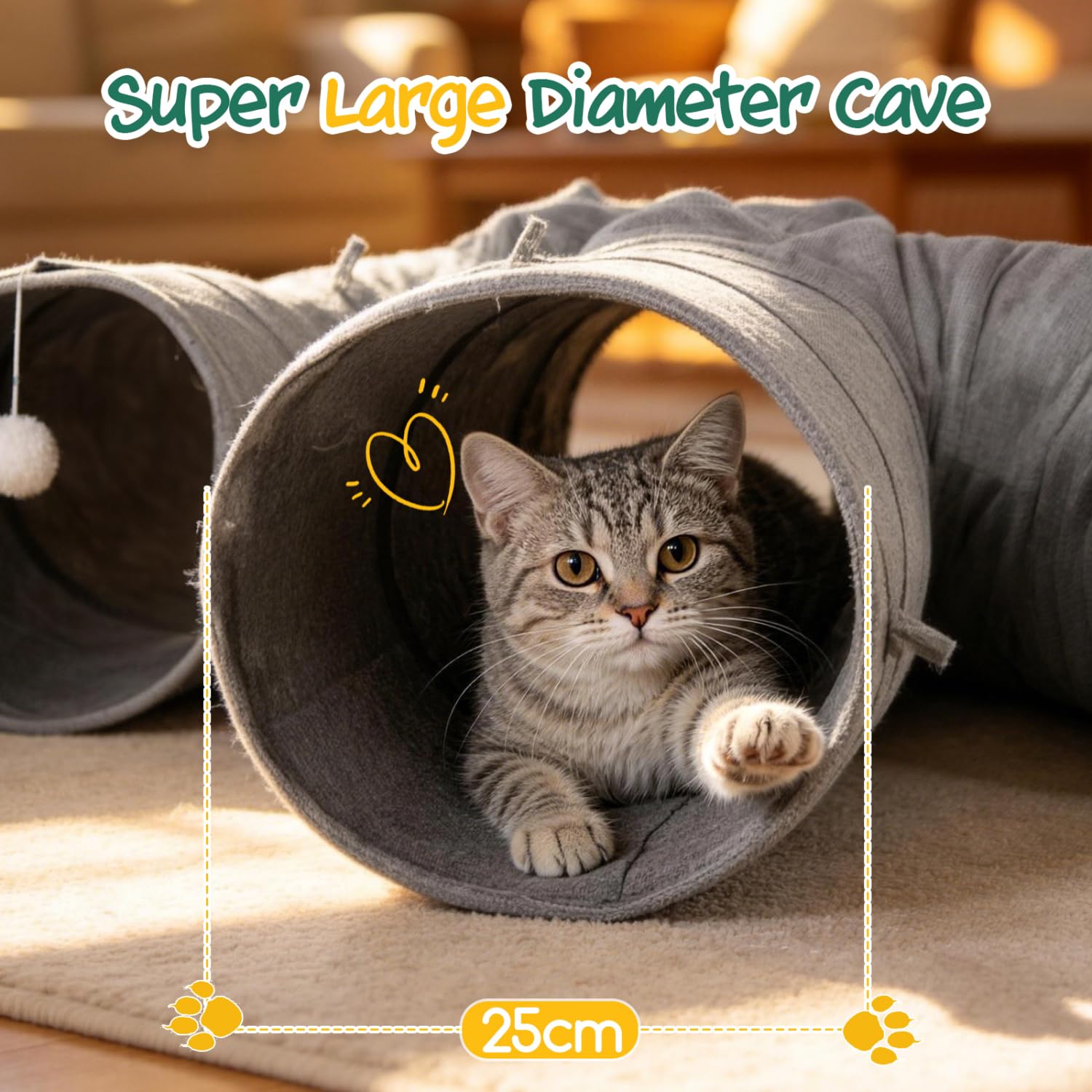 Nobleza Túnel para Gatos – Túnel de Juego Plegable de Tela Oxford Resistente, con Caña de Pescar y Agujeros de Espía para Diversión Interactiva en Interiores, Cactus
