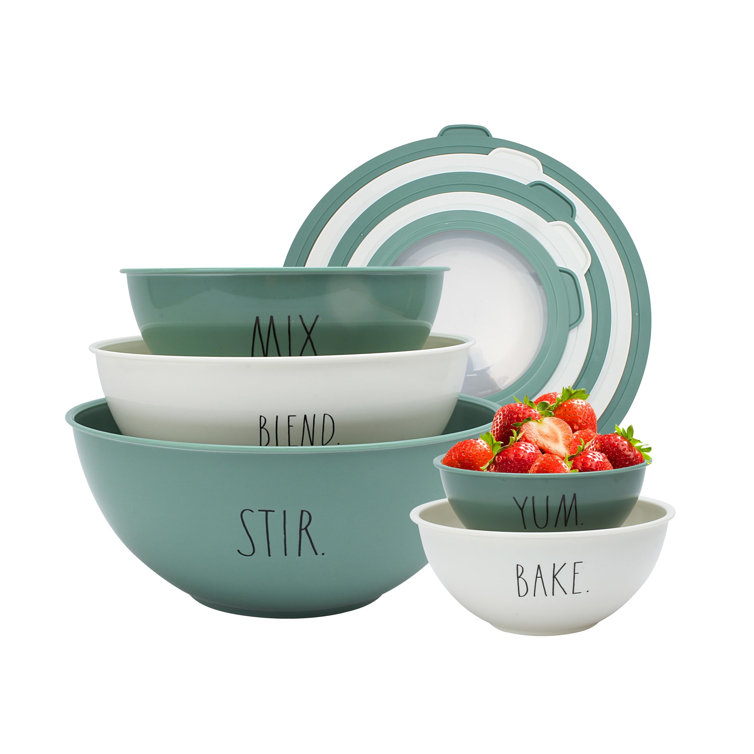 Rae Dunn Mixing Bowls with Lids - 10 Piece Plastic Nesting Bowls Set includes 5 Prep Bowls and 5 Lids (Sage)