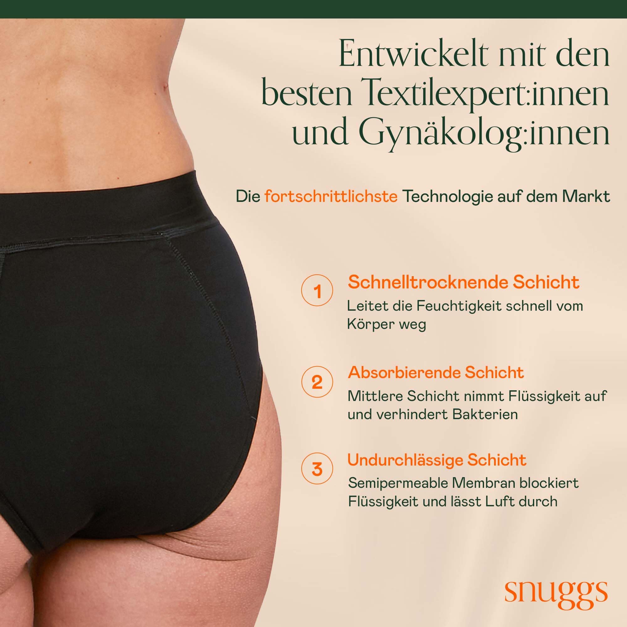 snuggs® inkontinenz slip damen – Inkontinenz Unterwäsche Damen, Waschbare Periodenunterwäsche & Inkontinenzslip – Atmungsaktiv, Wiederverwendbar, Waschbar – Bequemer, Sicherer Schutz