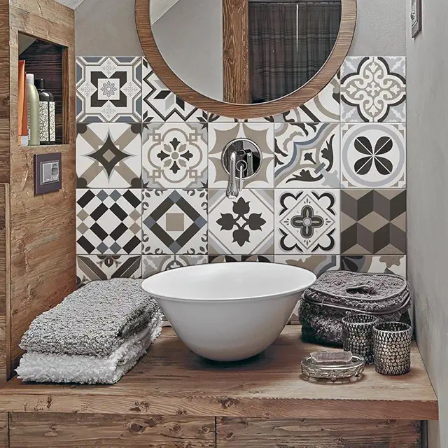 Autocollants Carrelage Salle de Bain 10 Pcs 20x20 cm - Stickers Carreaux de Ciment PVC Imperméable