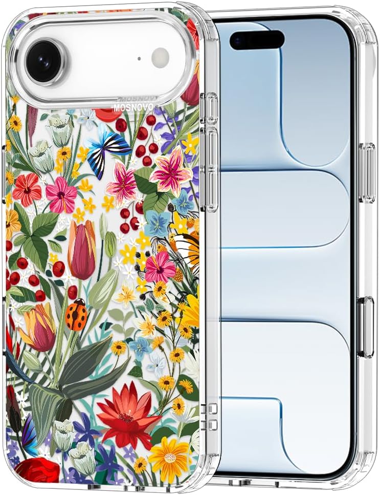 MOSNOVO for iPhone Air Case | Military Grade 6.6ft Drop Tested | Camera Control | Clear with in The Garden Design