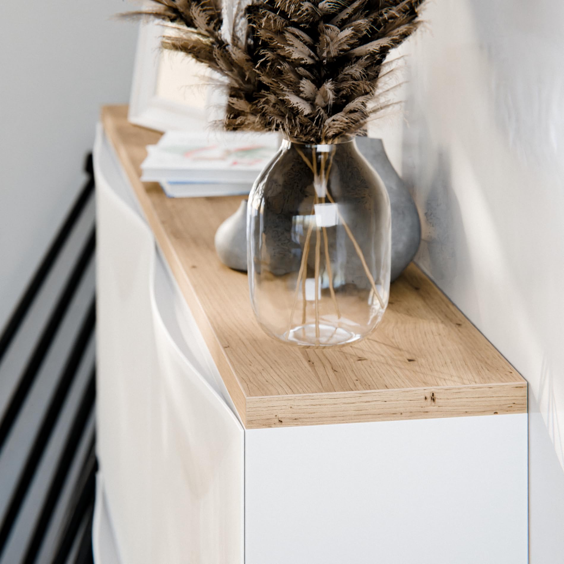 Holzplatte für Trones Schuhregal - 1, 2 oder 3 nebeneinander, Deckplatte im Stil Artisan Eiche, Holzbrett für Kunststoff Schuhschrank (für 2 Trones (1026 x 159mm))