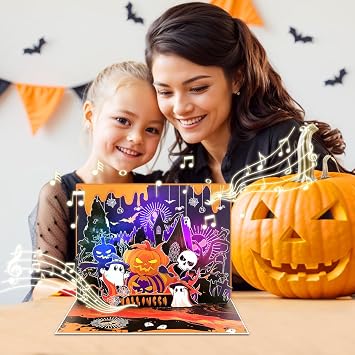Light and Music Halloween cards, Happy Halloween Music Card, Pumpkin, Ghost, Skeleton, for Kids, Family, Friends.