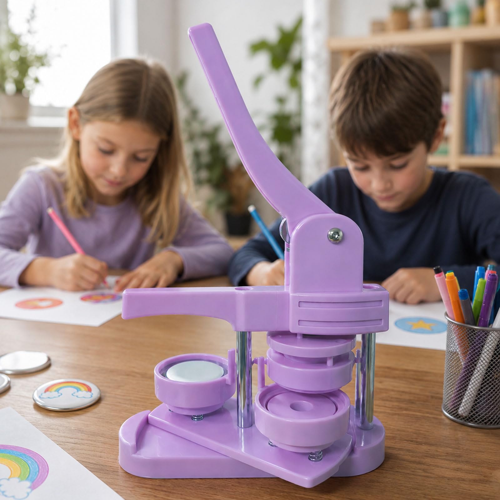 Macchina per bottoni da 58 mm, set di pressa manuale per bottoni con 100 accessori e taglierina circolare, macchina per badge fai da te, feste e regali
