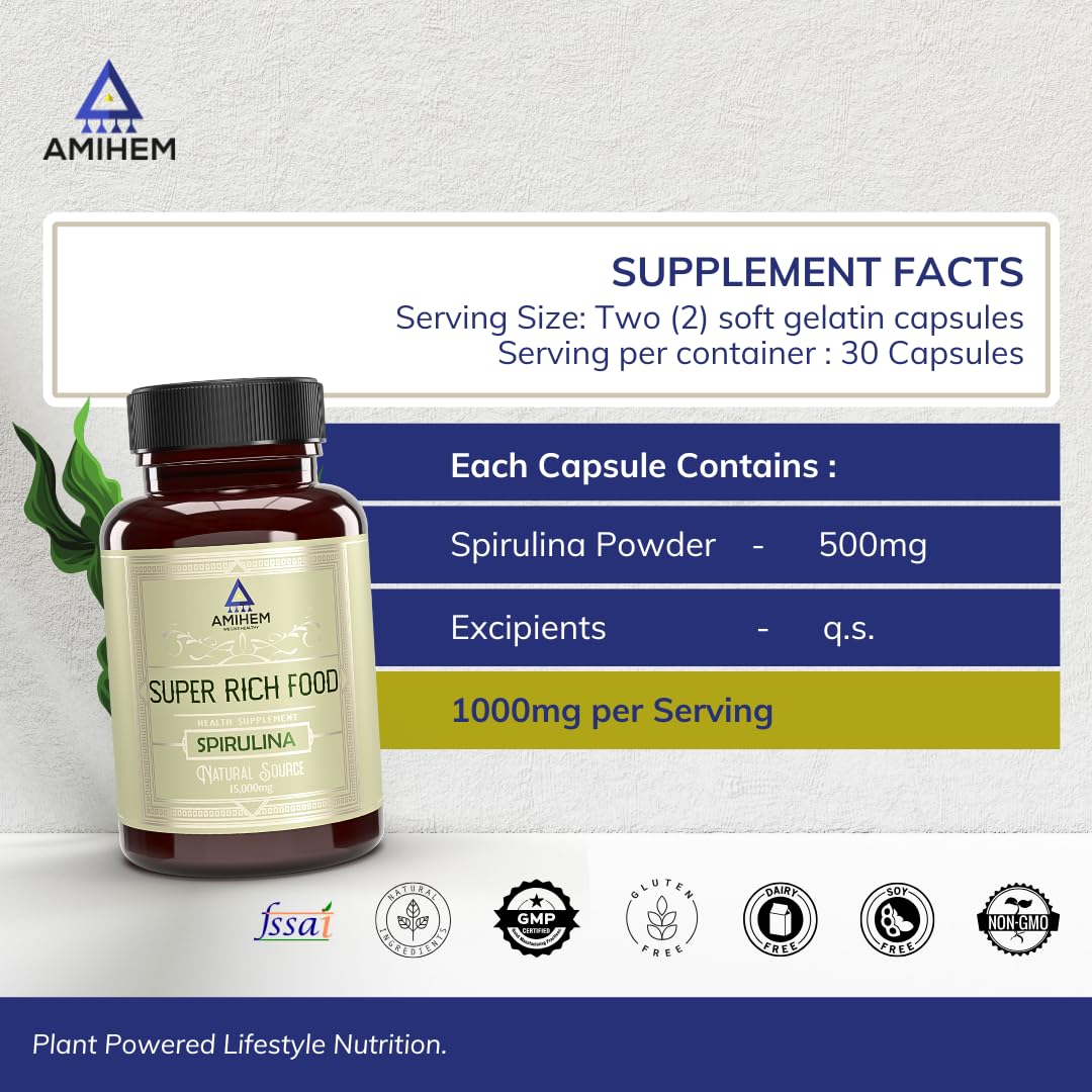 Spirulina Capsules 1000mg Per Serving | Supports Gut Health, Eye Health, Energy, Endurance & Immunity | 30 Capsules | Pack of 1 — Amazon image 7