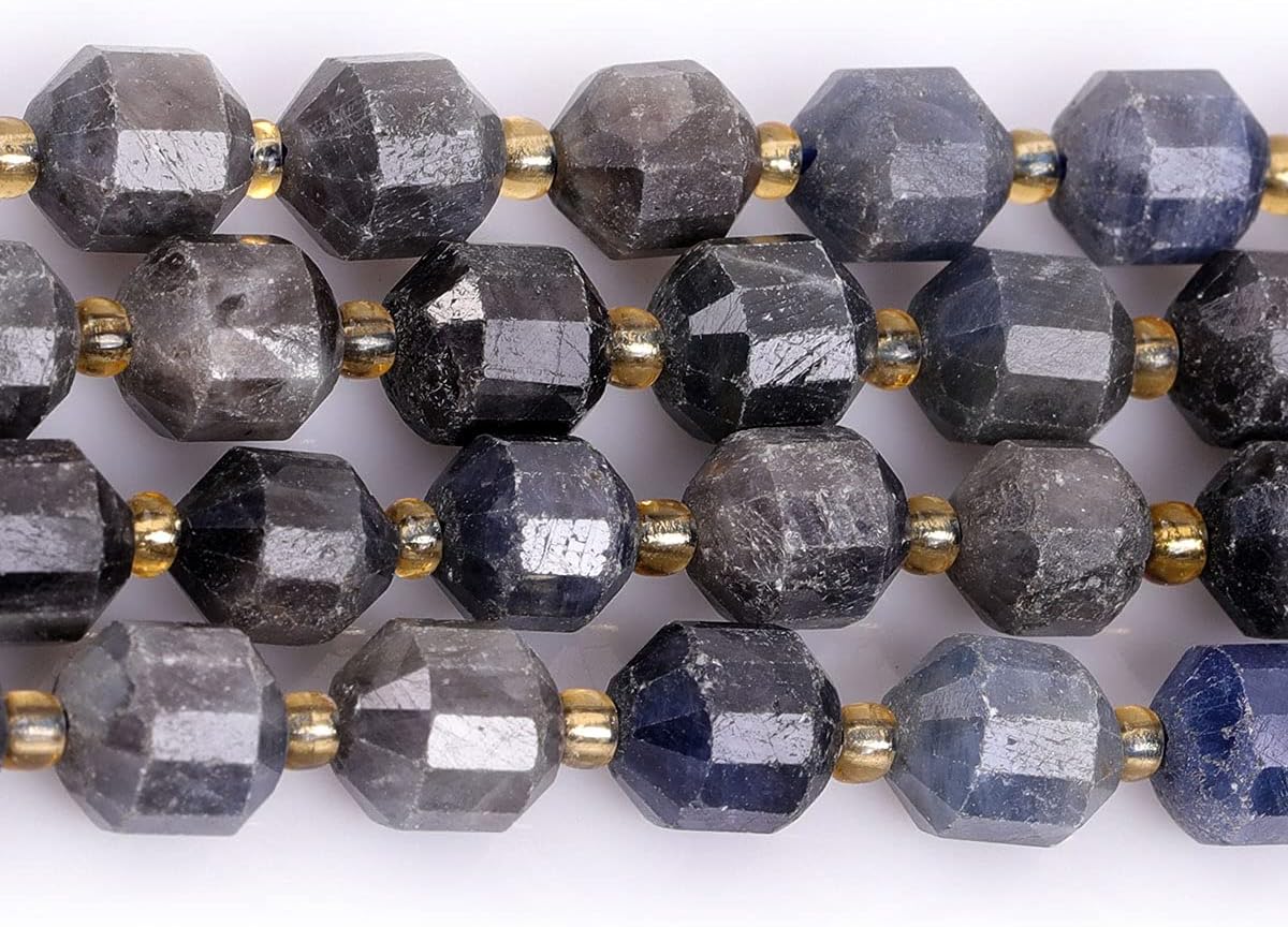 JOE FOREMAN 8mm Bicone Hand Faceted Genuine Blue Sapphire Beads Natural Gemstone Beads for Jewelry Making Adults Bulk Full 15" Strand Energy Stone Healing Power Crystals