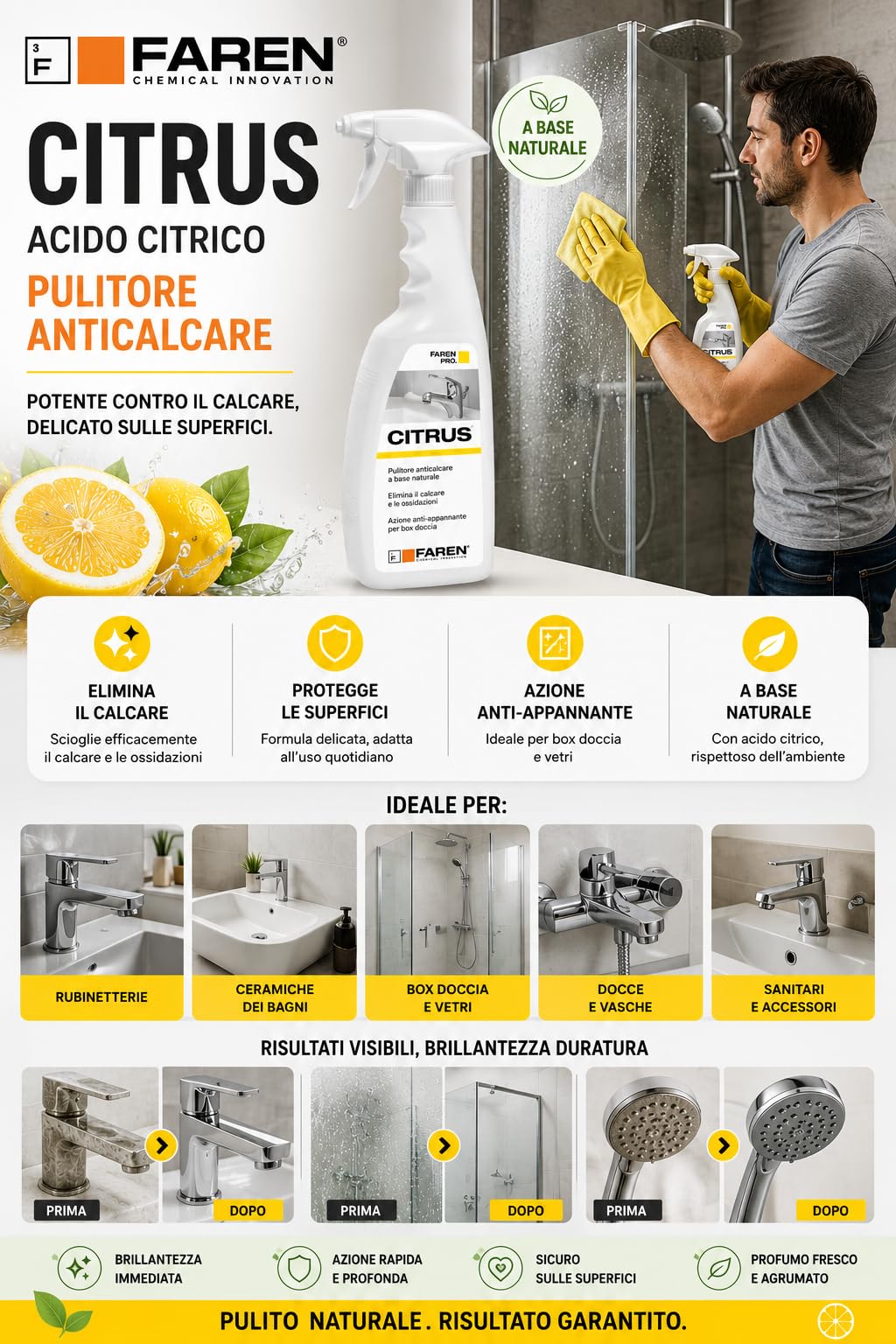 Promo 2 flacons 0,750 ml faren Citrus Désincrustant Détartrant antibuée douche robinetterie