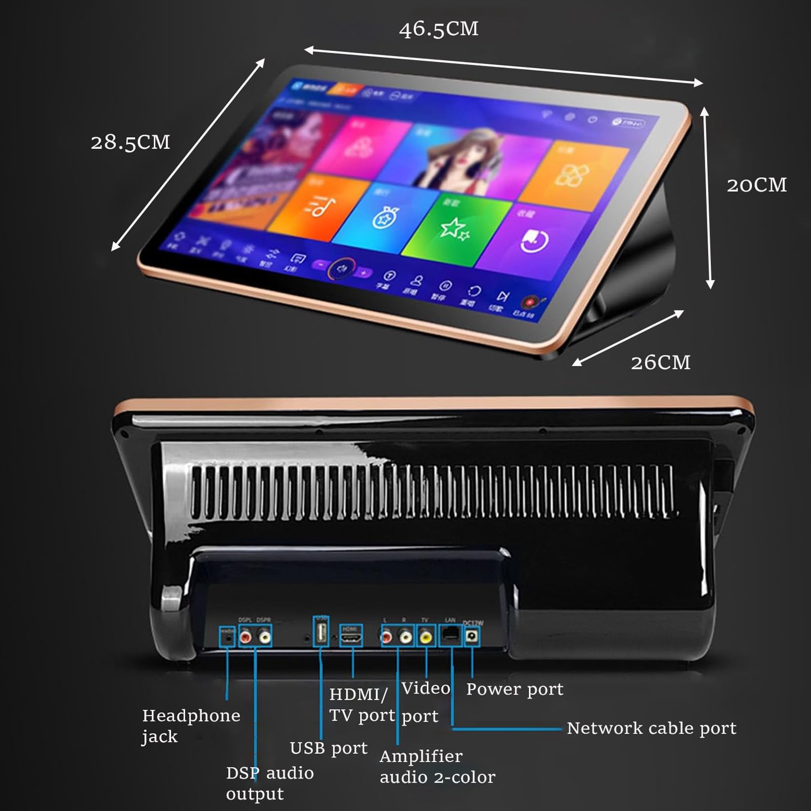 Schermo Tattile da 18,5 Pollici, Aggiornamento Tramite Cloud, Microfono Wireless, Schermo Tattile da 18,5 Pollici, Telecomando per Telefono E Controllo Tramite App Karaoke 8TB-Black